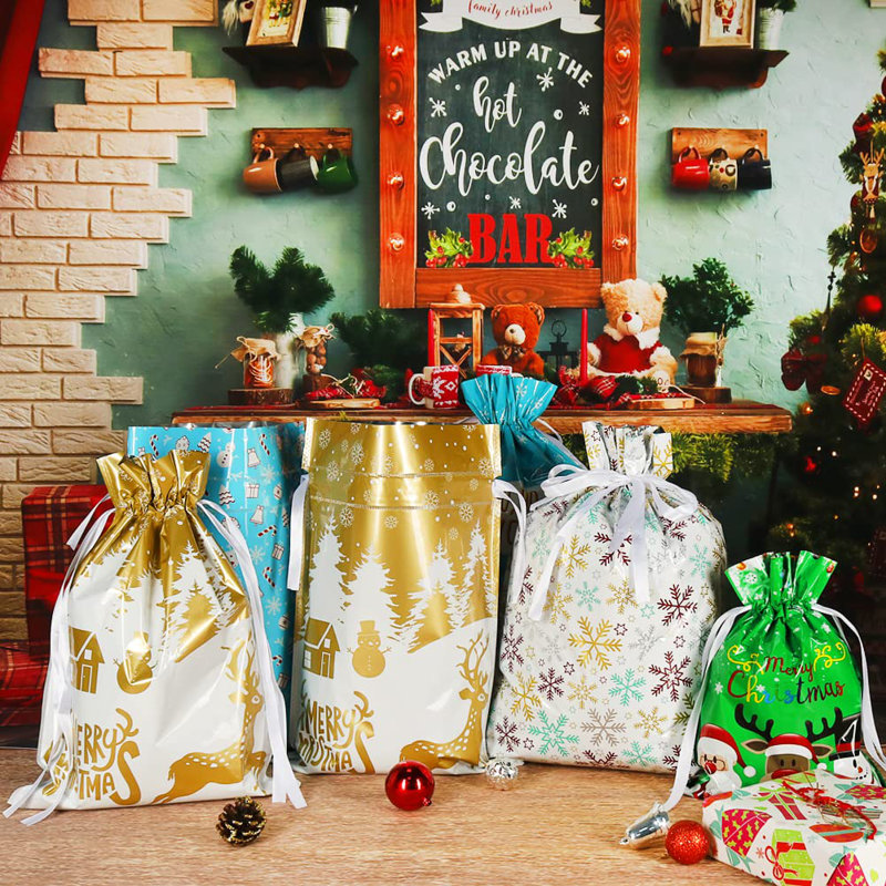 COEN 30 Piece Holiday Drawstring Gift Bags with Tags Christmas Foil Wrapping Sacks and Pouches Wayfair